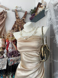 Ndyad Champagne Strapless Mermaid Satin Short Prom Dresses Party Dress HZ1024