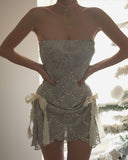 Ndyad Silver Strapless Boycon Tulle Beaded Short Prom Dresses Homecoming Dresses HZ1024
