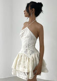 Ndyad Apricot Halter Neck A-Line Lace Applique Short Party Dress Homecoming Dresses HZ1024