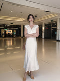 Ndyad fishtail skirt satin acetate V-neck dress HZ1024