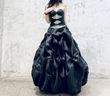 Ndyad Black Strapless A-Line Satin Long Prom Dresses Formal Evening Gowns HZ1024