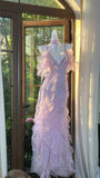 Ndyad Light Taro Purple V-neck Sheath Tulle Lace Long Prom Dresses Formal Evening Gowns with Open Back HZ1024