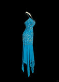 Ndyad Blue Spaghetti Straps Sheath Chiffon Beading Long Prom Dresses Formal Evening Gowns HZ1024