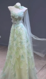 Ndyad Strapless Green A-Line Birthday Dress Tulle Long Prom Dresses Elegant Evening Gowns with Beading HZ1024