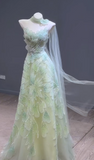 Ndyad Strapless Green A-Line Birthday Dress Tulle Long Prom Dresses Elegant Evening Gowns with Beading HZ1024