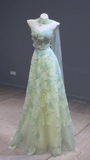 Ndyad Strapless Green A-Line Birthday Dress Tulle Long Prom Dresses Elegant Evening Gowns with Beading HZ1024
