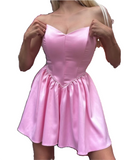 Ndyad Pink Strapless A-Line Satin Short Prom Dresses Homecoming Dresses HZ1024