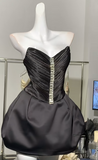 Ndyad Black Strapless A-Line Satin Short Prom Dresses Homecoming Dresses HZ1024
