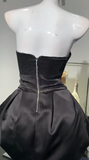 Ndyad Black Strapless A-Line Satin Short Prom Dresses Homecoming Dresses HZ1024