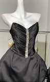Ndyad Black Strapless A-Line Satin Short Prom Dresses Homecoming Dresses HZ1024