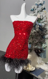 Ndyad Blue Strapless A-Line Sequin Short Party Dresses Homecoming Dresses HZ1024