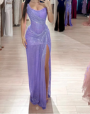 Ndyad Pink Strapless Sheath Glitter Sequins Long Prom Dresses Formal Evening Gowns with Slits HZ1024