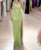 Ndyad Pink Strapless Sheath Glitter Sequins Long Prom Dresses Formal Evening Gowns with Slits HZ1024