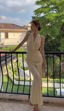 Ndyad Apricot Halter Neck Mermaid Chiffon Long Prom Dresses Formal Evening Gowns with Open Back HZ1024