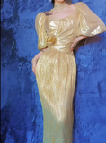 Ndyad Gold Square Neck Sheath Chiffon Long Prom Dresses Formal Evening Gowns HZ1024