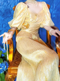 Ndyad Gold Square Neck Sheath Chiffon Long Prom Dresses Formal Evening Gowns HZ1024