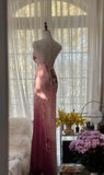 Ndyad Pink Spaghetti Straps Mermaid Chiffon Beading Long Prom Dresses Vintage Evening Gowns HZ1024