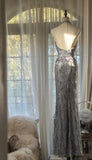 Ndyad Grey V-Neck Mermaid Lace Beading Long Prom Dresses Vintage Evening Gowns HZ1024