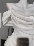Ndyad White Off Shoulder Sheath Chiffon Short Prom Dresses Fashion Homecoming Dresses HZ1024
