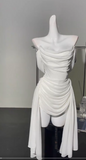 Ndyad White Off Shoulder Sheath Chiffon Short Prom Dresses Fashion Homecoming Dresses HZ1024