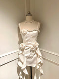 Ndyad White Spaghetti Straps A-Line Satin Beaded Short Prom Dresses Homecoming Dresses with Appliques HZ1024