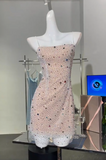 Ndyad Spaghetti Straps Champagne Sheath Tulle Diamond Short Party Dresses Homecoming Dresses HZ1024