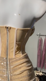 Ndyad Strapless Light Champagne Bodycon Velvet Short Prom Dresses Homecoming Dresses HZ1024