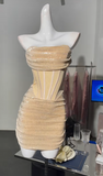 Ndyad Strapless Light Champagne Bodycon Velvet Short Prom Dresses Homecoming Dresses HZ1024