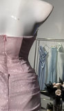Ndyad Pink Strapless Bodycon Glitter Satin Short Party Dresses Homecoming Dresses HZ1024