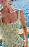 Ndyad Green Square Neck Sheath Beaded Short Party Dresses Homecoming Dresses HZ1024