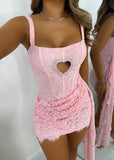Ndyad Pink Square Neck Bodycon Lace Short Party Dresses Fashion Homecoming Dresses HZ1024