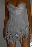 Ndyad Grey Sweetheart Bodycon Satin Short Prom Dresses Homecoming Dresses HZ1024