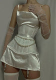Ndyad White Spaghetti Straps Bodycon Satin Short Prom Dresses Homecoming Dresses HZ1024