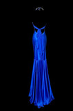 Ndyad Blue V Neck Mermaid Satin Long Prom Dresses Formal Evening Gowns with Open Back HZ1024