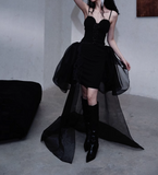 Ndyad Black Spaghetti Straps A-Line Tulle Hi-Lo Prom Dresses Birthday Party Dresses HZ1024