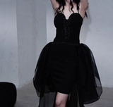 Ndyad Black Spaghetti Straps A-Line Tulle Hi-Lo Prom Dresses Birthday Party Dresses HZ1024