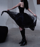 Ndyad Black Spaghetti Straps A-Line Tulle Hi-Lo Prom Dresses Birthday Party Dresses HZ1024