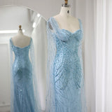 Ndyad Blue Sweetheart Mermaid Tulle Beading Long Prom Dresses Formal Evening Gowns HZ1024