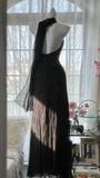 Ndyad Black V-neck Sheath Chiffon Beading Long Prom Dresses Vintage Evening Gowns HZ1024