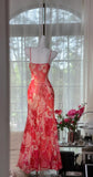 Ndyad Red Spaghetti Straps Sheath Chiffon Beading Long Prom Dresses Vintage Evening Gowns HZ1024