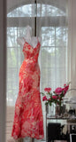 Ndyad Red Spaghetti Straps Sheath Chiffon Beading Long Prom Dresses Vintage Evening Gowns HZ1024
