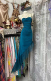 Ndyad Dark Teal Strapless Sheath Satin Long Prom Dresses Formal Evening Gowns HZ1024