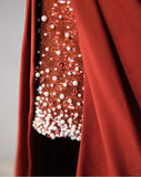 Ndyad Burgundy Off-shoulder Sheath Chiffon Long Prom Dresses Formal Evening Gowns with Slits HZ1024