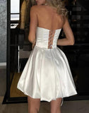 Ndyad Strapless A-Line Satin Short Stunning Prom Dresses Fashion Homecoming Dresses HZ1024