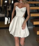 Ndyad Strapless A-Line Satin Short Stunning Prom Dresses Fashion Homecoming Dresses HZ1024