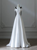 Evafashion Satin White Long Prom Dress, White Long Formal Dress HZ1024