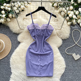 Ndyad Purple Spaghetti Strap Bodycon Lace Short Party Dress HZ1024
