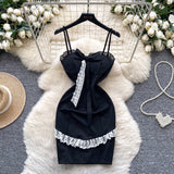 Ndyad Purple Spaghetti Strap Bodycon Lace Short Party Dress HZ1024
