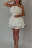 Ndyad Strapless A-Line Short Stunning Prom Dress Fashion Homecoming Dress with Pleats HZ1024