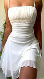 Ndyad White Spaghetti Straps Sleeveless Chiffon Short Prom Dresses HZ1024